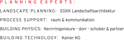 P L A N N I N G E X P E R T S : LANDSCAPE PLANNING: EGKK Landschaftsarchitektur PROCESS SUPPORT: raum & kommunikation   