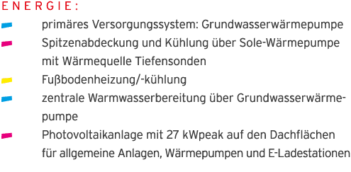 Energie:    prim res Versorgungssystem: Grundwasserw rmepumpe  Spitzenabdeckung und K hlung  ber Sole-W rmepumpe  mit   