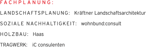 Fachplanung: Landschaftsplanung: Kr ftner Landschaftsarchitektur Soziale Nachhaltigkeit: wohnbund:consult Holzbau: Ha   