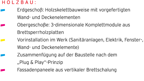  Holzbau:    Erdgescho : Holzskelettbauweise mit vorgefertigten  Wand- und Deckenelementen  Obergescho e: 3-dimension   