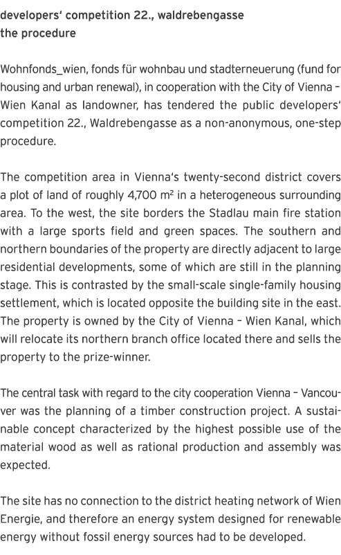 developers  competition 22 , waldrebengasse the procedure  Wohnfonds_wien, fonds f r wohnbau und stadterneuerung (fun   