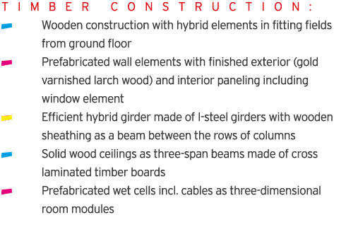T I M B E R  C O N S T R U C T I O N :  Wooden construction with hybrid elements in fitting fields  from ground floor   
