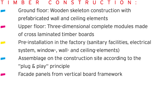 T I M B E R  C O N S T R U C T I O N :  Ground floor: Wooden skeleton construction with  prefabricated wall and ceili   