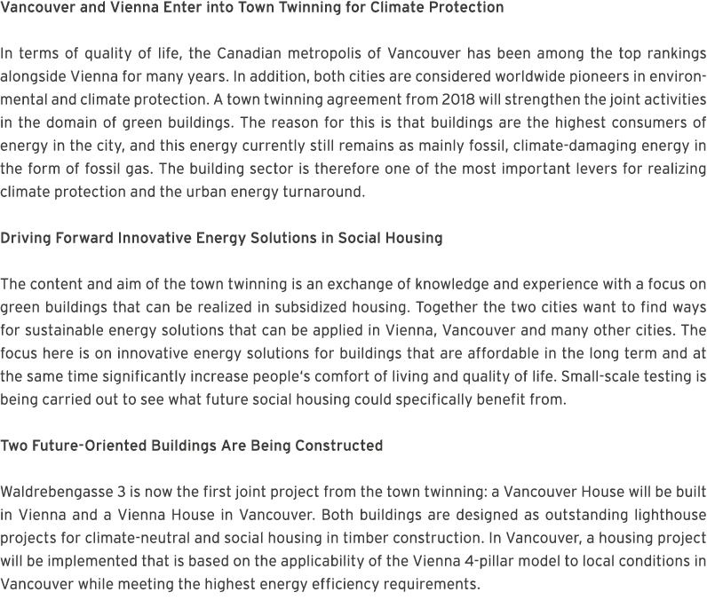 Vancouver and Vienna Enter into Town Twinning for Climate Protection In terms of quality of life, the Canadian metrop   